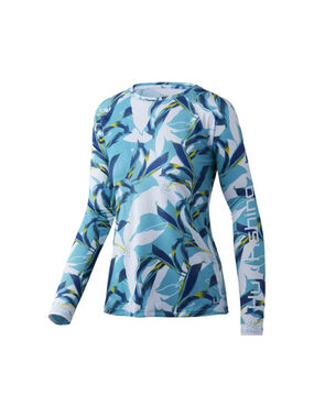Huk Women's Tall Leaves Pursuit Blue Radiance Floral Fishing shirt size small